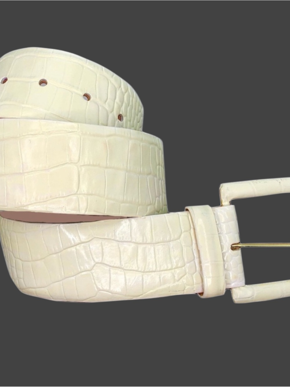 W. Kleinberg Croc-Embossed White Leather Belt Size S